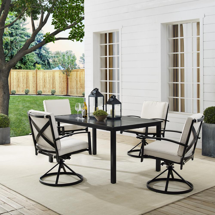 Kaplan 5-Piece Outdoor Metal Dining Set – Oatmeal/Oil Rubbed Bronze, Table & 4 Swivel Chairs