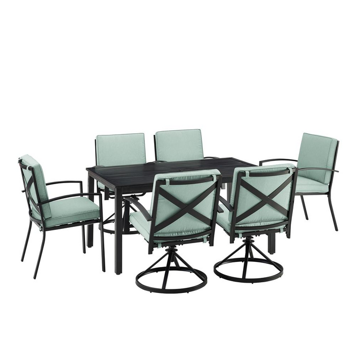 Kaplan 7Pc Outdoor Metal Dining Set - Mist/Oil Rubbed Bronze - Table, 4 Swivel Chairs, & 2 Regular Chairs