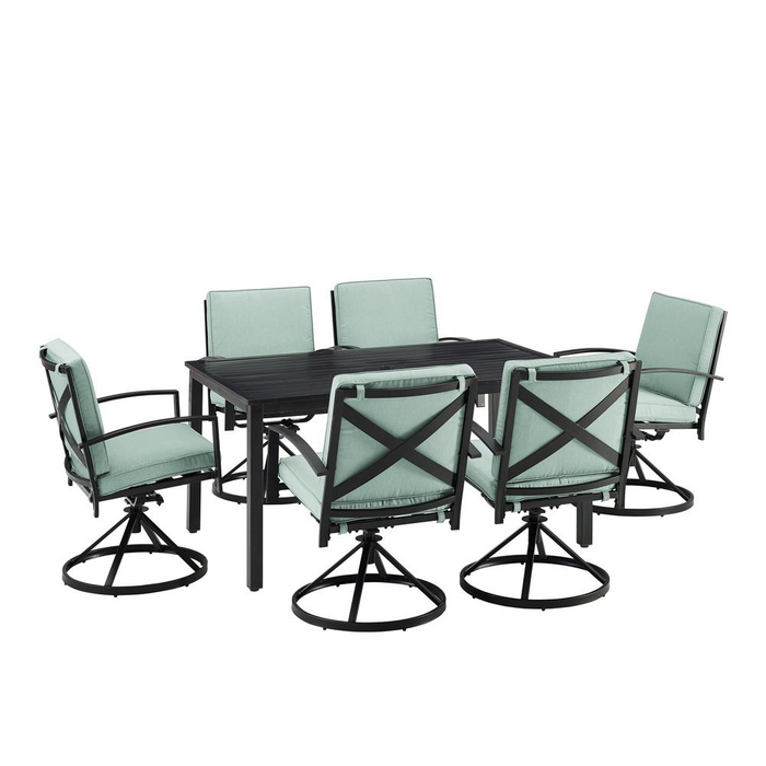 Kaplan 7Pc Outdoor Metal Dining Set - Mist/Oil Rubbed Bronze | Table & 6 Swivel Chairs