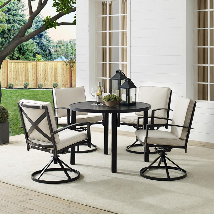 Kaplan 5Pc Outdoor Metal Dining Set - Oatmeal & Oil Rubbed Bronze - Table & 4 Swivel Chairs