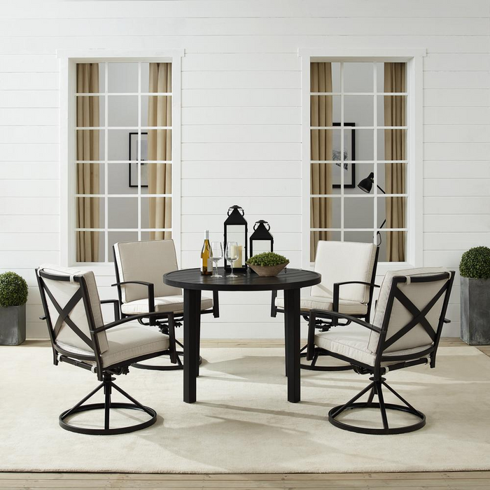 Kaplan 5Pc Outdoor Metal Dining Set - Oatmeal & Oil Rubbed Bronze - Table & 4 Swivel Chairs