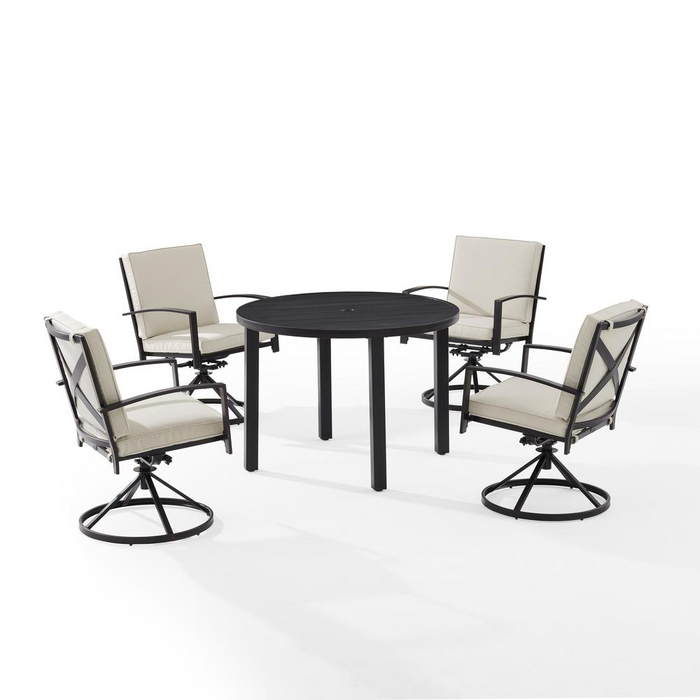 Kaplan 5Pc Outdoor Metal Dining Set - Oatmeal & Oil Rubbed Bronze - Table & 4 Swivel Chairs