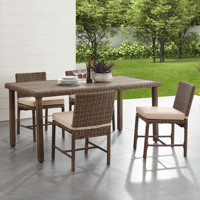 Bradenton 5Pc Outdoor Wicker Dining Set - Sand/Weathered Brown - Table & 4 Chairs