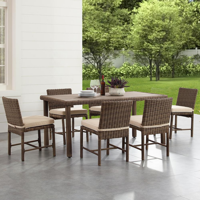 Bradenton 7 Piece Outdoor Wicker Dining Set Sand/Weathered Brown - Dining Table & 6 Dining Chairs