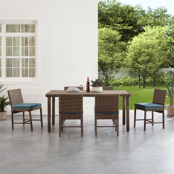 Bradenton 7Pc Outdoor Wicker Dining Set - Navy/Weathered Brown | Dining Table & 6 Chairs