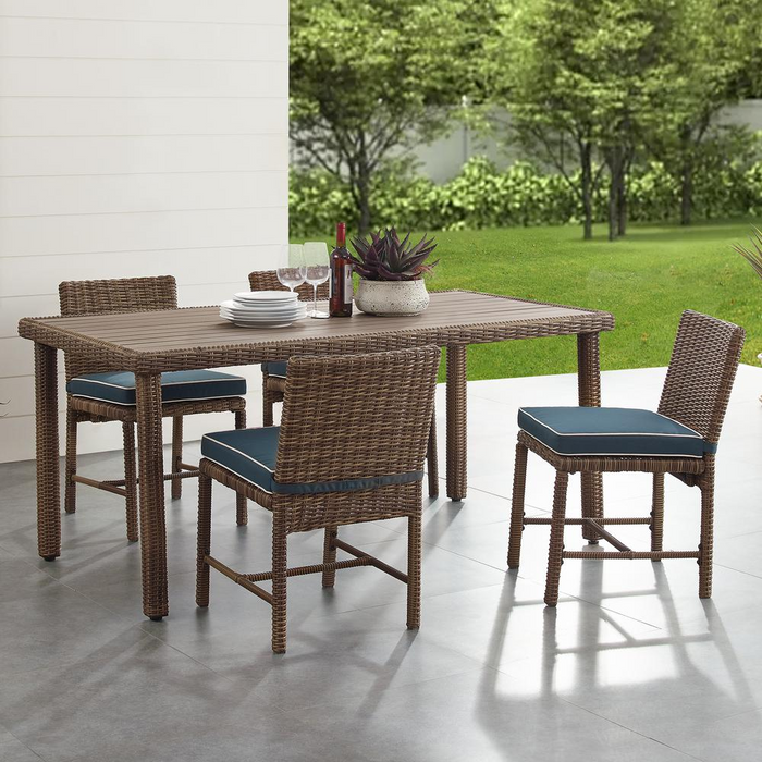 Bradenton 5 Piece Outdoor Wicker Dining Set Navy/Weathered Brown - Dining Table & 4 Dining Chairs