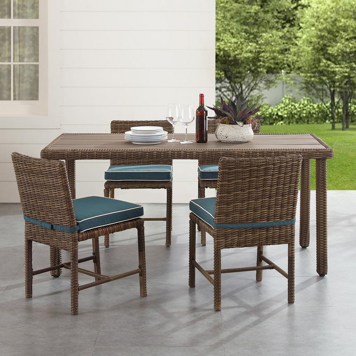 Bradenton 5 Piece Outdoor Wicker Dining Set Navy/Weathered Brown - Dining Table & 4 Dining Chairs