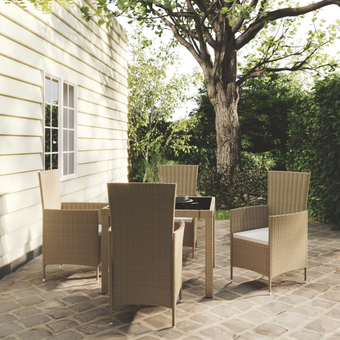 vidaXL 5 Piece Outdoor Dining Set with Cushions - Poly Rattan Beige - Modern Patio Furniture