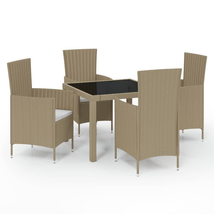 vidaXL 5 Piece Outdoor Dining Set with Cushions - Poly Rattan Beige - Modern Patio Furniture