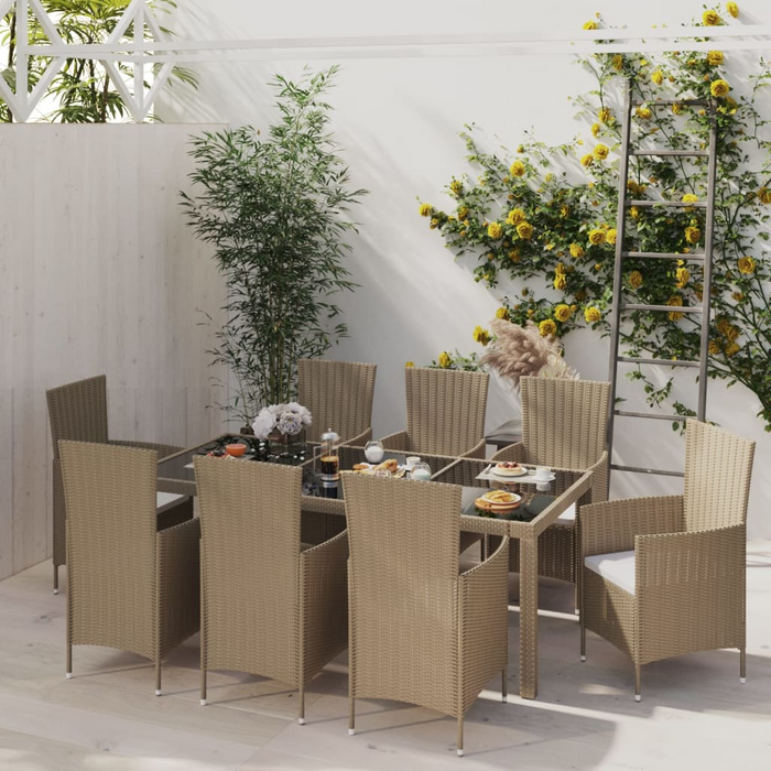 vidaXL 9 Piece Outdoor Dining Set with Cushions Poly Rattan Beige - Stylish & Durable Patio Furniture