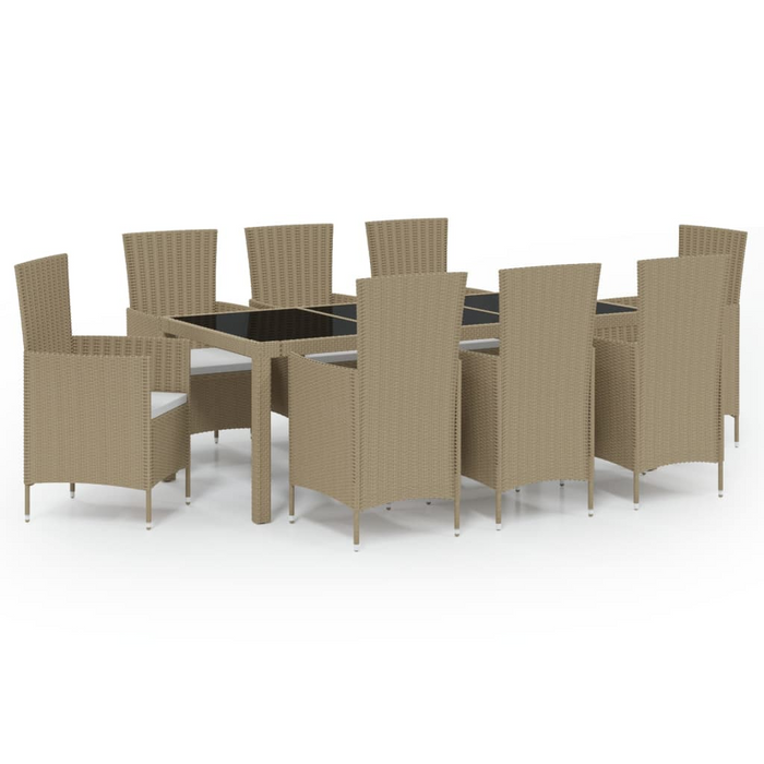 vidaXL 9 Piece Outdoor Dining Set with Cushions Poly Rattan Beige - Stylish & Durable Patio Furniture