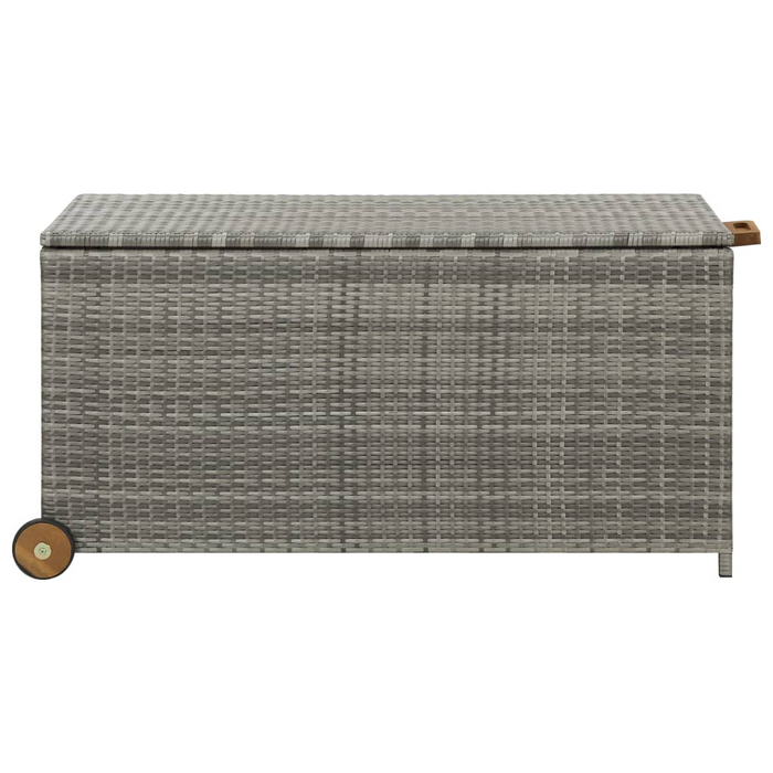 vidaXL Patio Storage Box Light Gray 47.2"x25.6"x24" Poly Rattan - Outdoor Cushion Container with Wheels and Handle