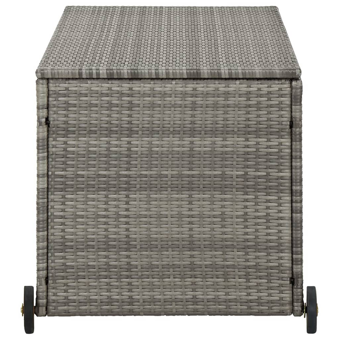 vidaXL Patio Storage Box Light Gray 47.2"x25.6"x24" Poly Rattan - Outdoor Cushion Container with Wheels and Handle