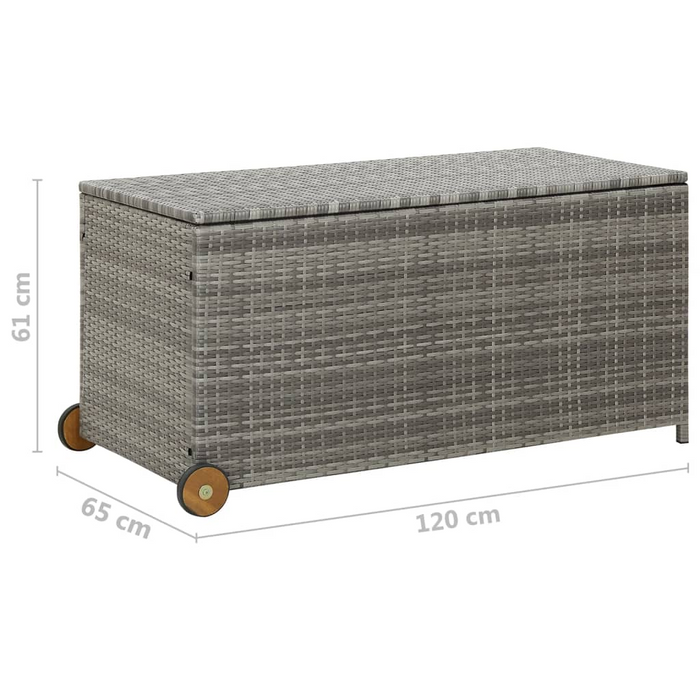 vidaXL Patio Storage Box Light Gray 47.2"x25.6"x24" Poly Rattan - Outdoor Cushion Container with Wheels and Handle