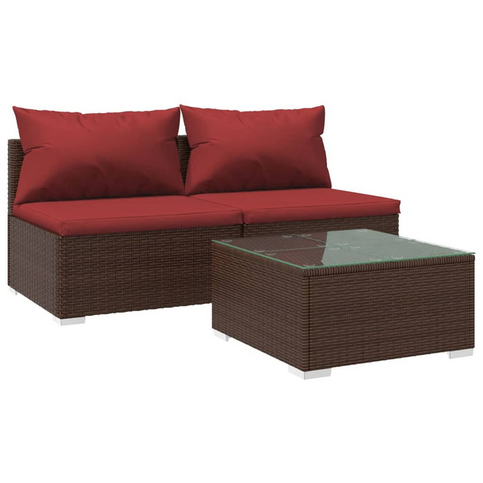 vidaXL Patio Furniture Set 3 Piece with Cushions Poly Rattan Brown