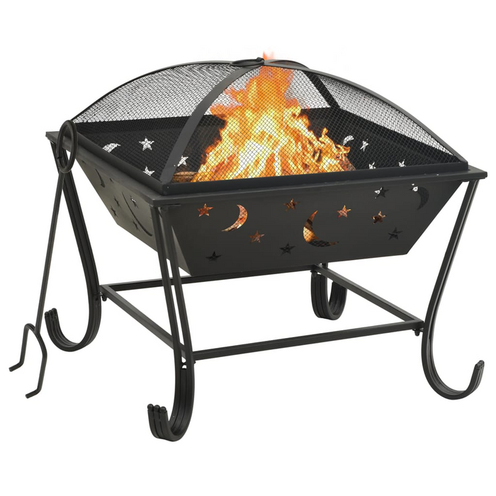 vidaXL Fire Pit with Poker 24.4" XXL Steel - Decorative, Atmospheric, and Warm