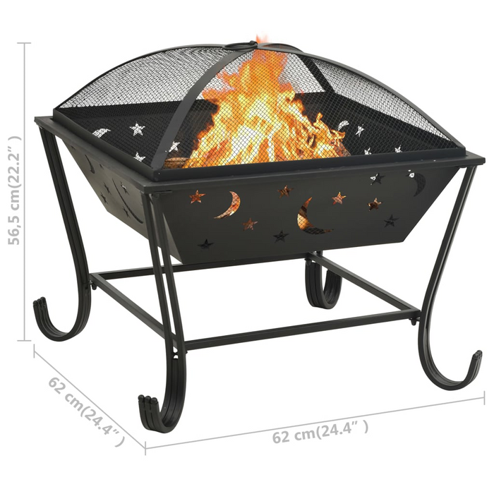 vidaXL Fire Pit with Poker 24.4" XXL Steel - Decorative, Atmospheric, and Warm