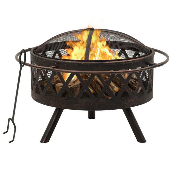 vidaXL Rustic Fire Pit with Poker 29.9" XXL Steel - Outdoor Patio Decor