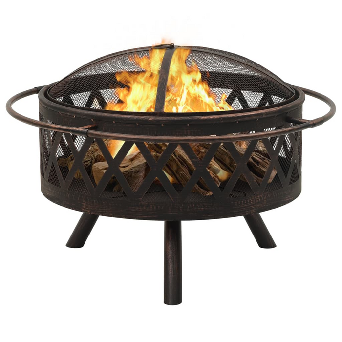 vidaXL Rustic Fire Pit with Poker 29.9" XXL Steel - Outdoor Patio Decor