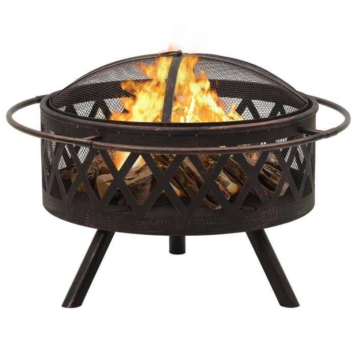 vidaXL Rustic Fire Pit with Poker 29.9" XXL Steel - Outdoor Patio Decor