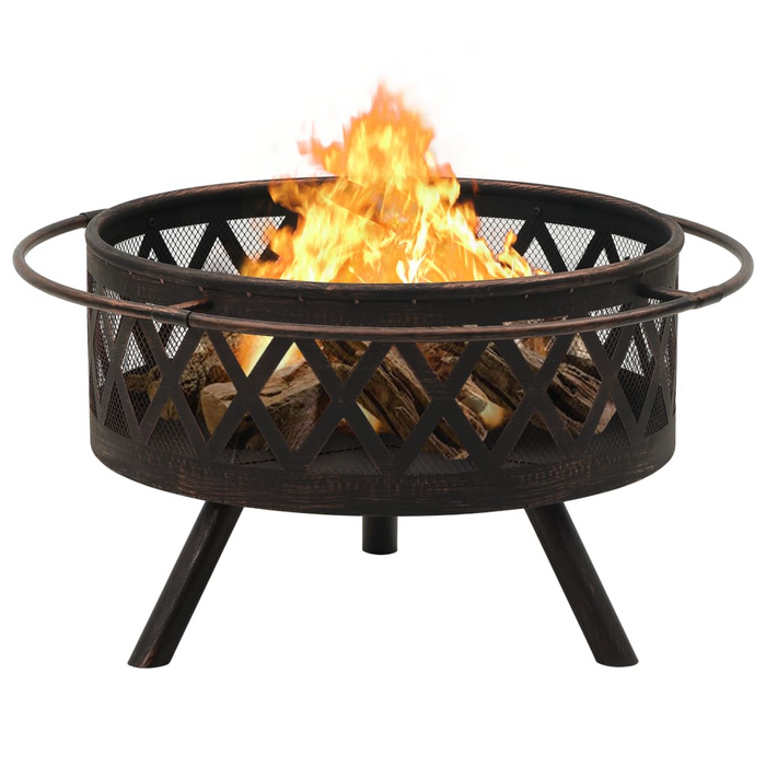 vidaXL Rustic Fire Pit with Poker 29.9" XXL Steel - Outdoor Patio Decor