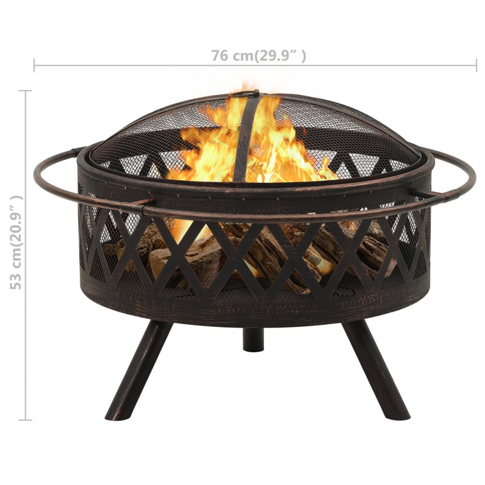 vidaXL Rustic Fire Pit with Poker 29.9" XXL Steel - Outdoor Patio Decor