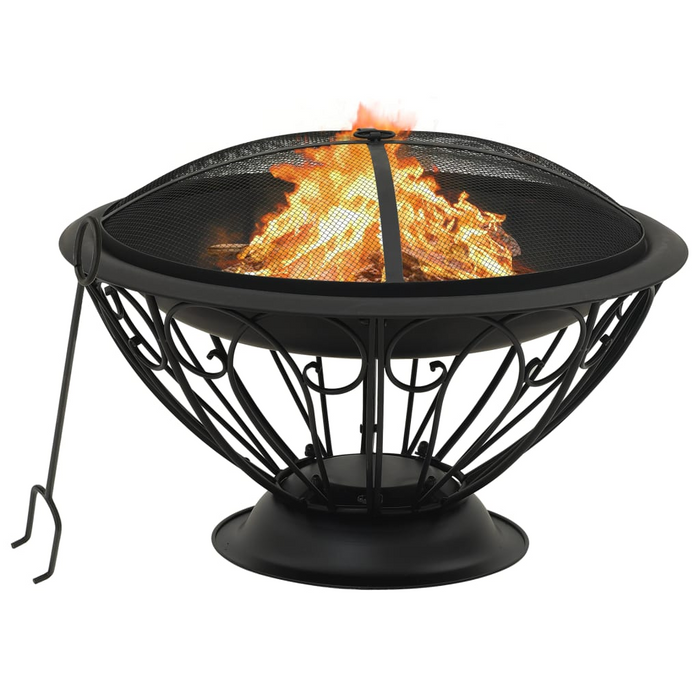 vidaXL Fire Pit with Poker 29.5" XXL Steel - Decorative and Functional Addition to Your Outdoor Space