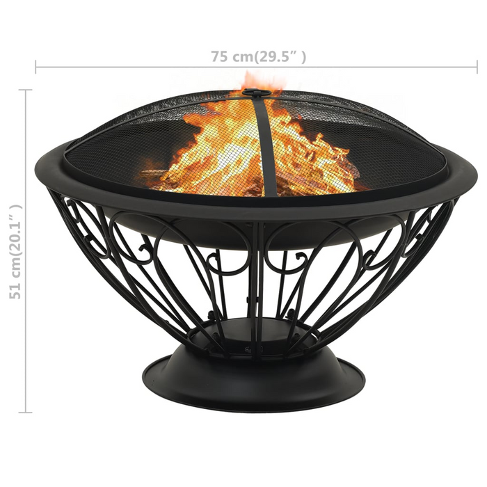 vidaXL Fire Pit with Poker 29.5" XXL Steel - Decorative and Functional Addition to Your Outdoor Space