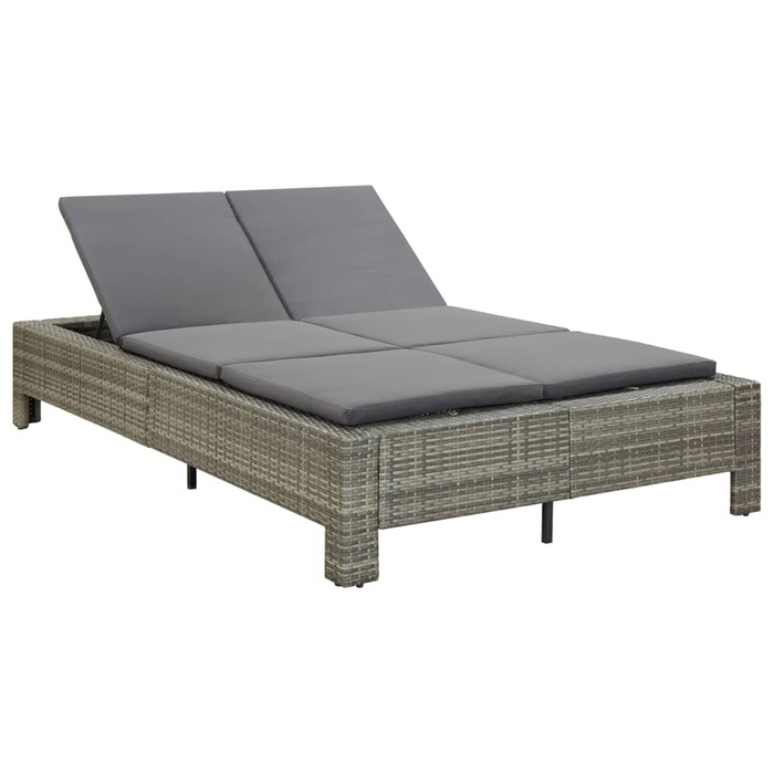 vidaXL 2-Person Sunbed with Gray Cushion | Poly Rattan Outdoor Lounger