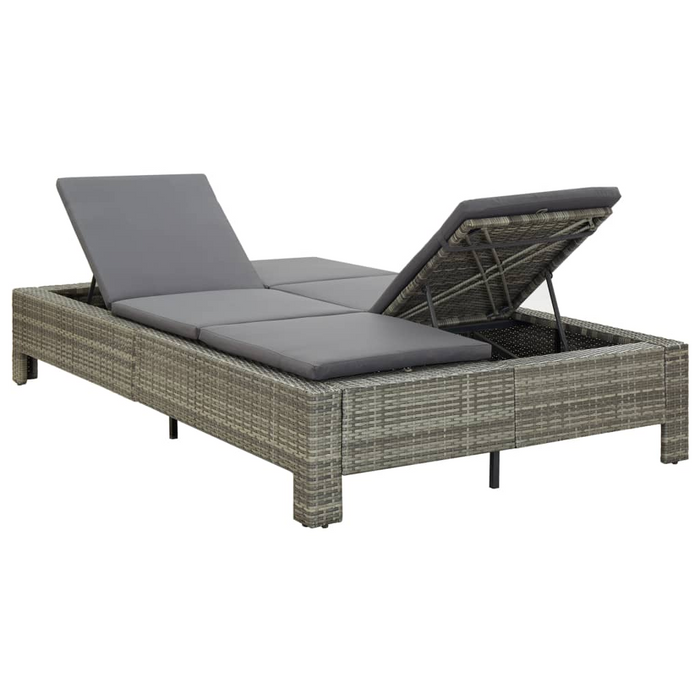 vidaXL 2-Person Sunbed with Gray Cushion | Poly Rattan Outdoor Lounger