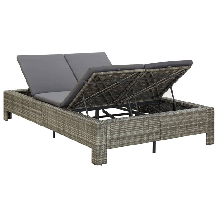 vidaXL 2-Person Sunbed with Gray Cushion | Poly Rattan Outdoor Lounger