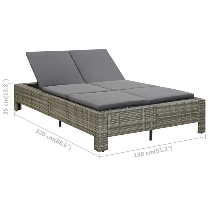 vidaXL 2-Person Sunbed with Gray Cushion | Poly Rattan Outdoor Lounger