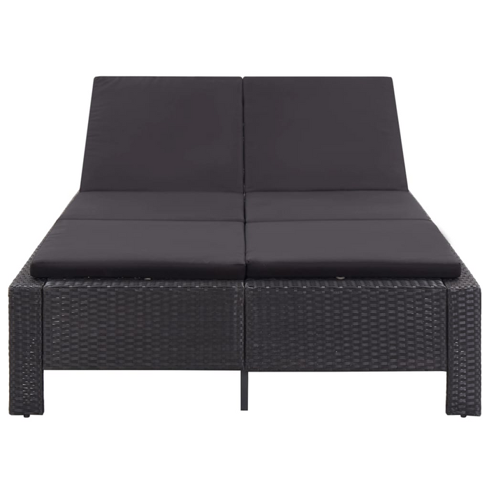 vidaXL 2-Person Sunbed with Cushion - Black Poly Rattan Outdoor Lounge