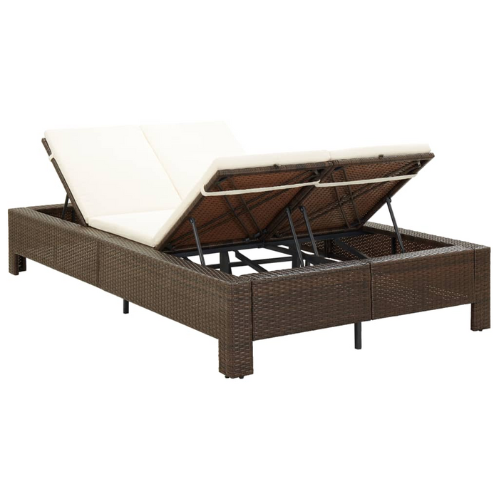 vidaXL 2-Person Sunbed with Cushion - Brown Poly Rattan, Adjustable & Weather Resistant