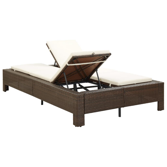 vidaXL 2-Person Sunbed with Cushion - Brown Poly Rattan, Adjustable & Weather Resistant