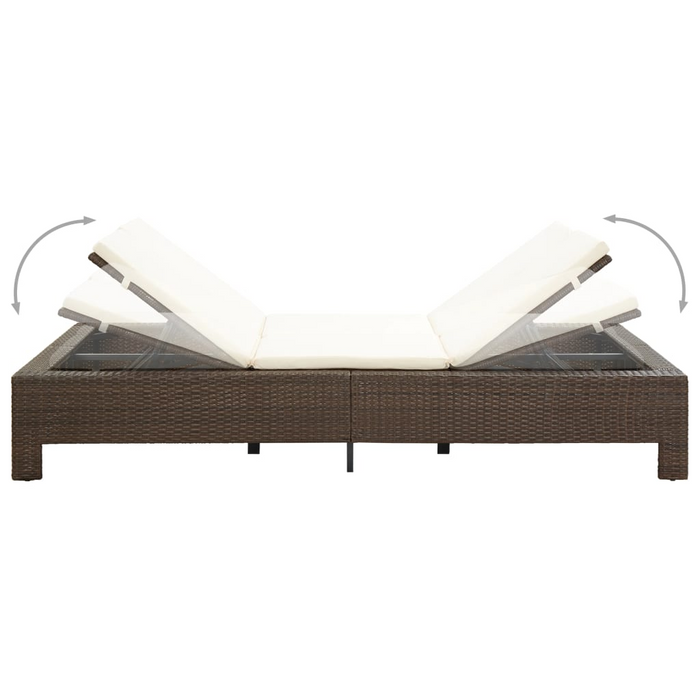 vidaXL 2-Person Sunbed with Cushion - Brown Poly Rattan, Adjustable & Weather Resistant