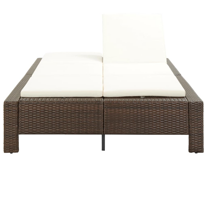 vidaXL 2-Person Sunbed with Cushion - Brown Poly Rattan, Adjustable & Weather Resistant