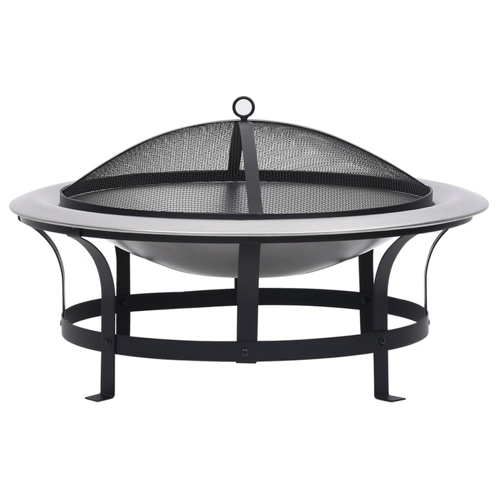 vidaXL Outdoor Fire Pit with Grill Stainless Steel 29.9" - Rust Resistant, Weatherproof, and Stylish Design