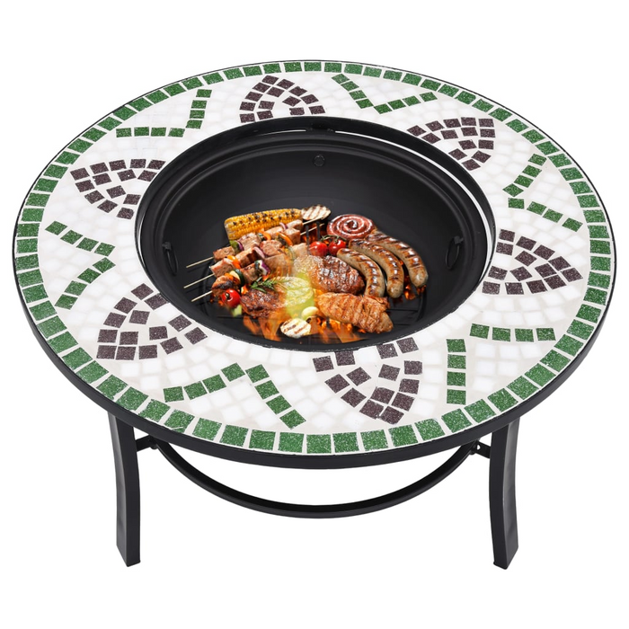 vidaXL Mosaic Fire Pit Green 26.8" Ceramic - Decorative and Functional Addition to Your Garden