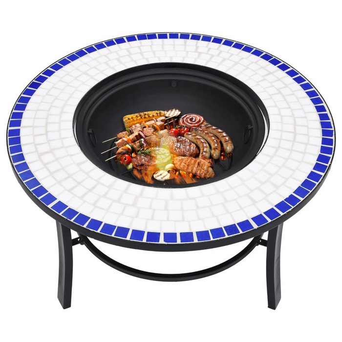 vidaXL Mosaic Fire Pit Blue and White 26.8" Ceramic