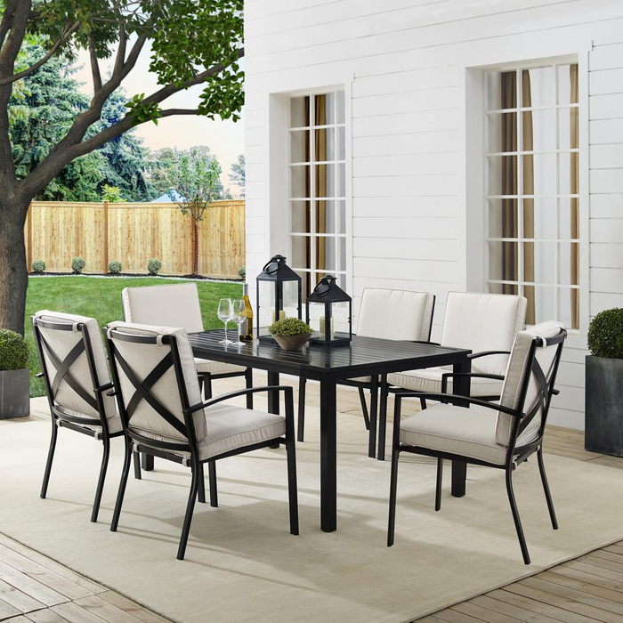 Kaplan 7Pc Outdoor Metal Dining Set with Oatmeal Cushions & Oil Rubbed Bronze Finish - Table & 6 Chairs