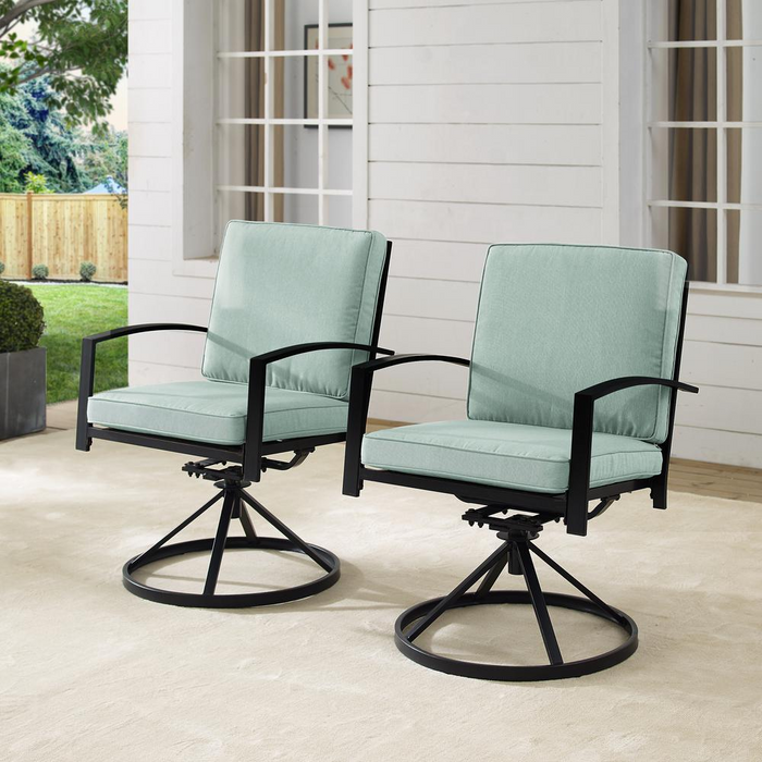 Kaplan 2Pc Outdoor Metal Dining Swivel Chair Set - Mist/Oil Rubbed Bronze | 360-Degree Swivel, Weather-Resistant