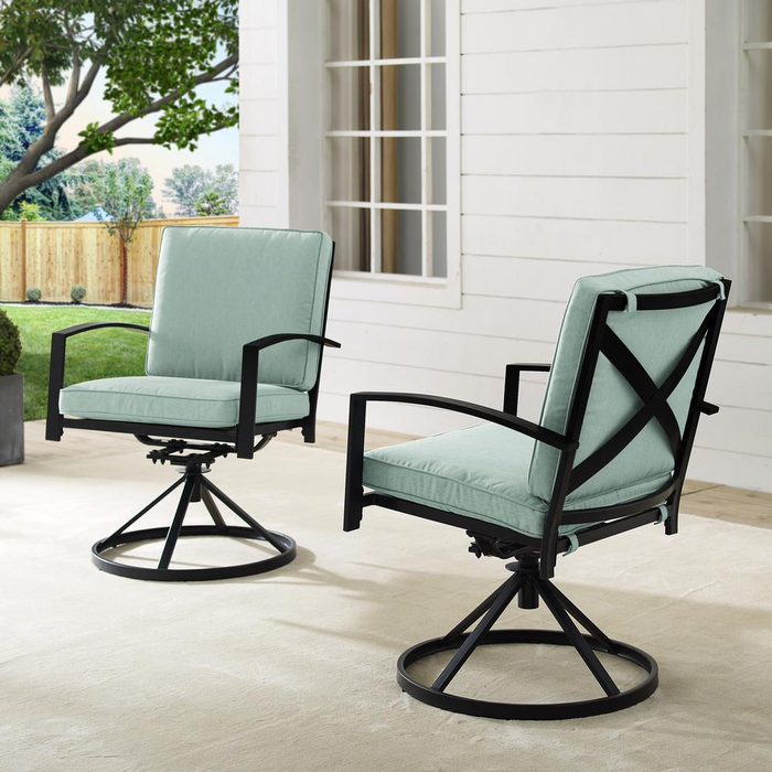 Kaplan 2Pc Outdoor Metal Dining Swivel Chair Set - Mist/Oil Rubbed Bronze | 360-Degree Swivel, Weather-Resistant