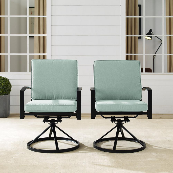 Kaplan 2Pc Outdoor Metal Dining Swivel Chair Set - Mist/Oil Rubbed Bronze | 360-Degree Swivel, Weather-Resistant