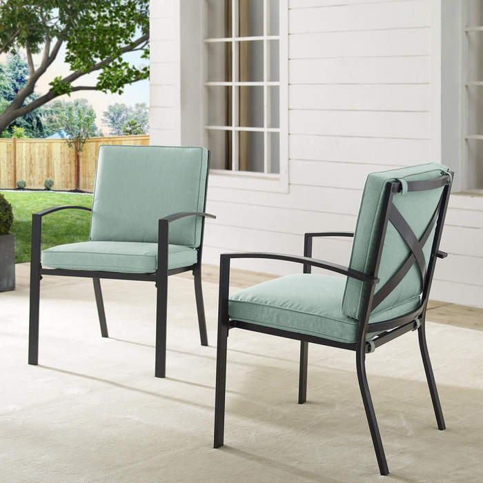 Kaplan 2Pc Outdoor Metal Dining Chair Set - Mist/Oil Rubbed Bronze Cushioned Chairs