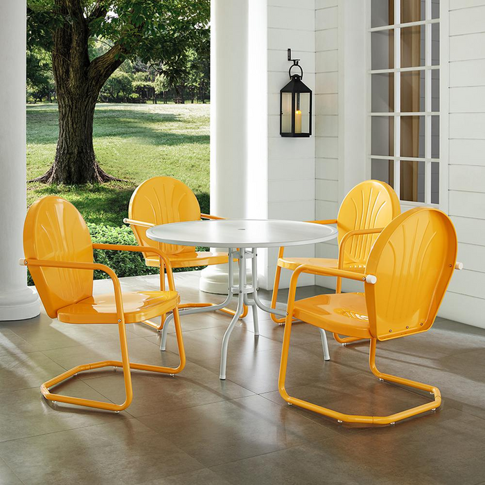 Griffith 5Pc Outdoor Metal Dining Set - Tangerine Gloss/White Satin - Retro Style with Durability