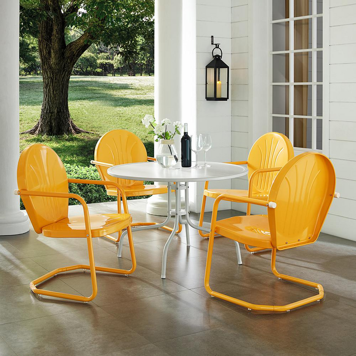 Griffith 5Pc Outdoor Metal Dining Set - Tangerine Gloss/White Satin - Retro Style with Durability