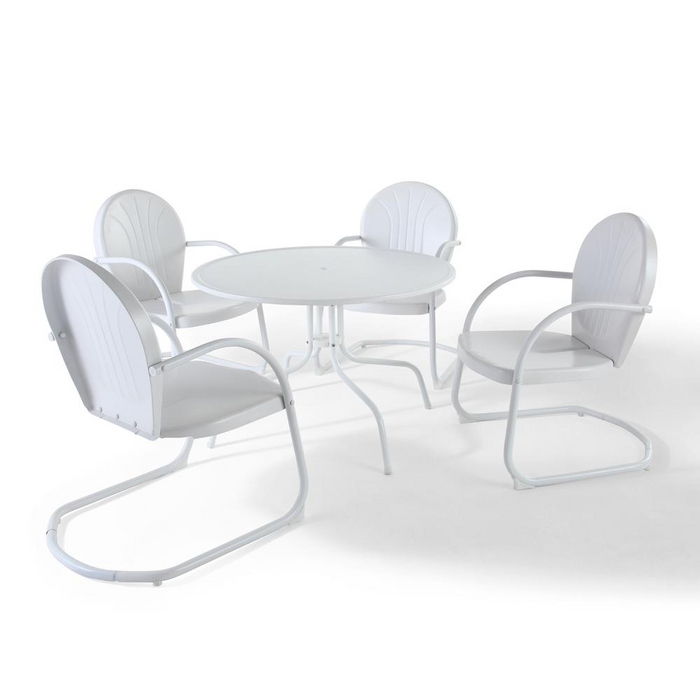 Griffith 5Pc Outdoor Metal Dining Set in White Gloss/White Satin - Table & 4 Chairs