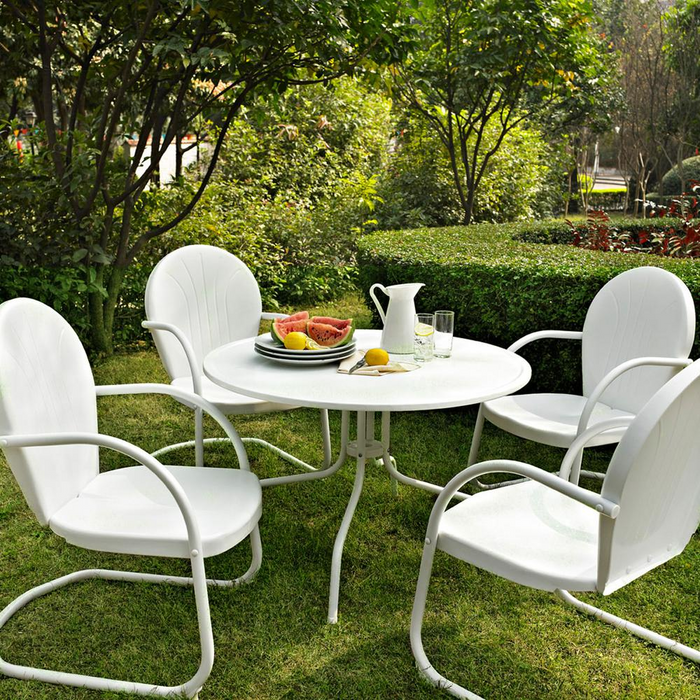 Griffith 5Pc Outdoor Metal Dining Set in White Gloss/White Satin - Table & 4 Chairs