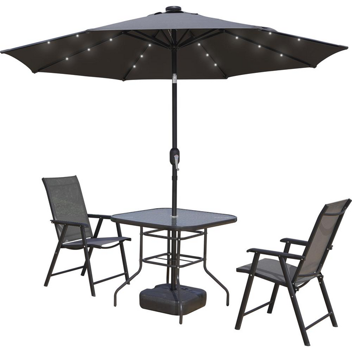 Sierra 9' Outdoor Patio Tilt Market Umbrella with Solar LED Lights, Black